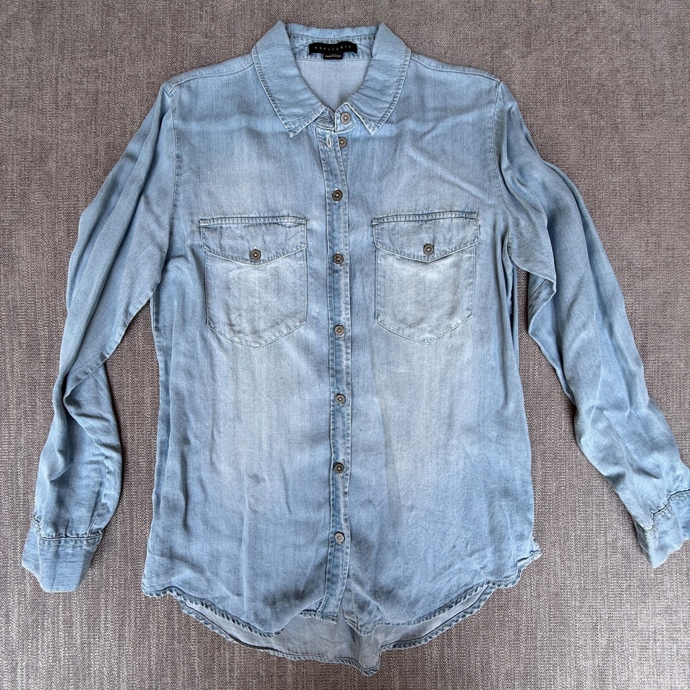 Sanctuary Ranch Shirt Womens XS Blue Denim Chest Pockets Everyday Wear Button-Up